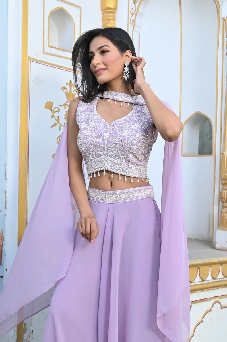 Lavender Shirt With Printed Palazzos Women Plus Size Co-Ord Set