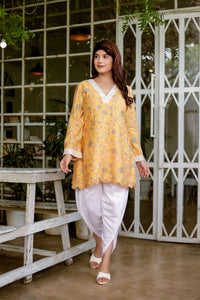 Mustard Yellow Printed Kurta Dhoti Ethnic Set