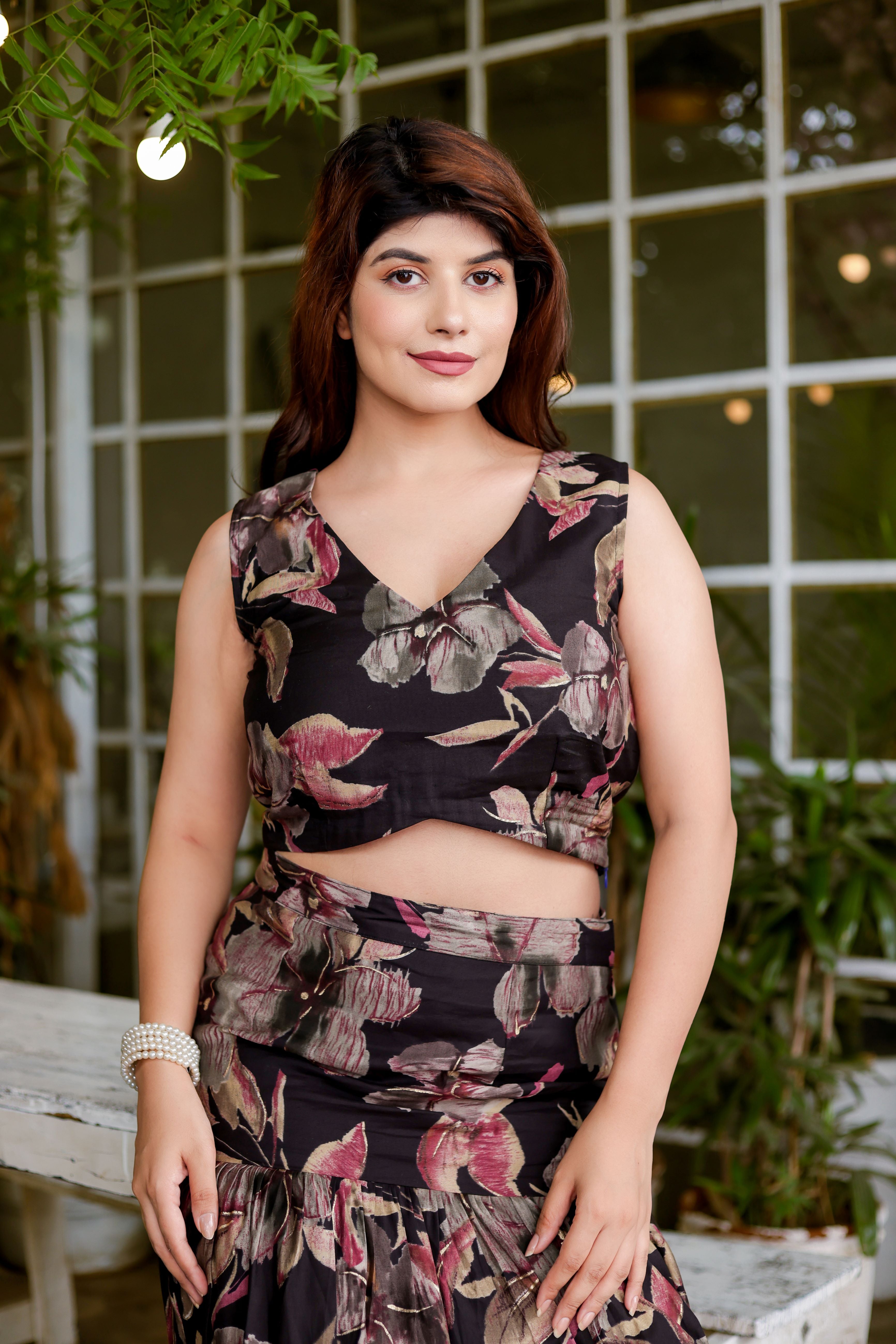 Black Cut Out Crop Top Skirt Co-Ord Set