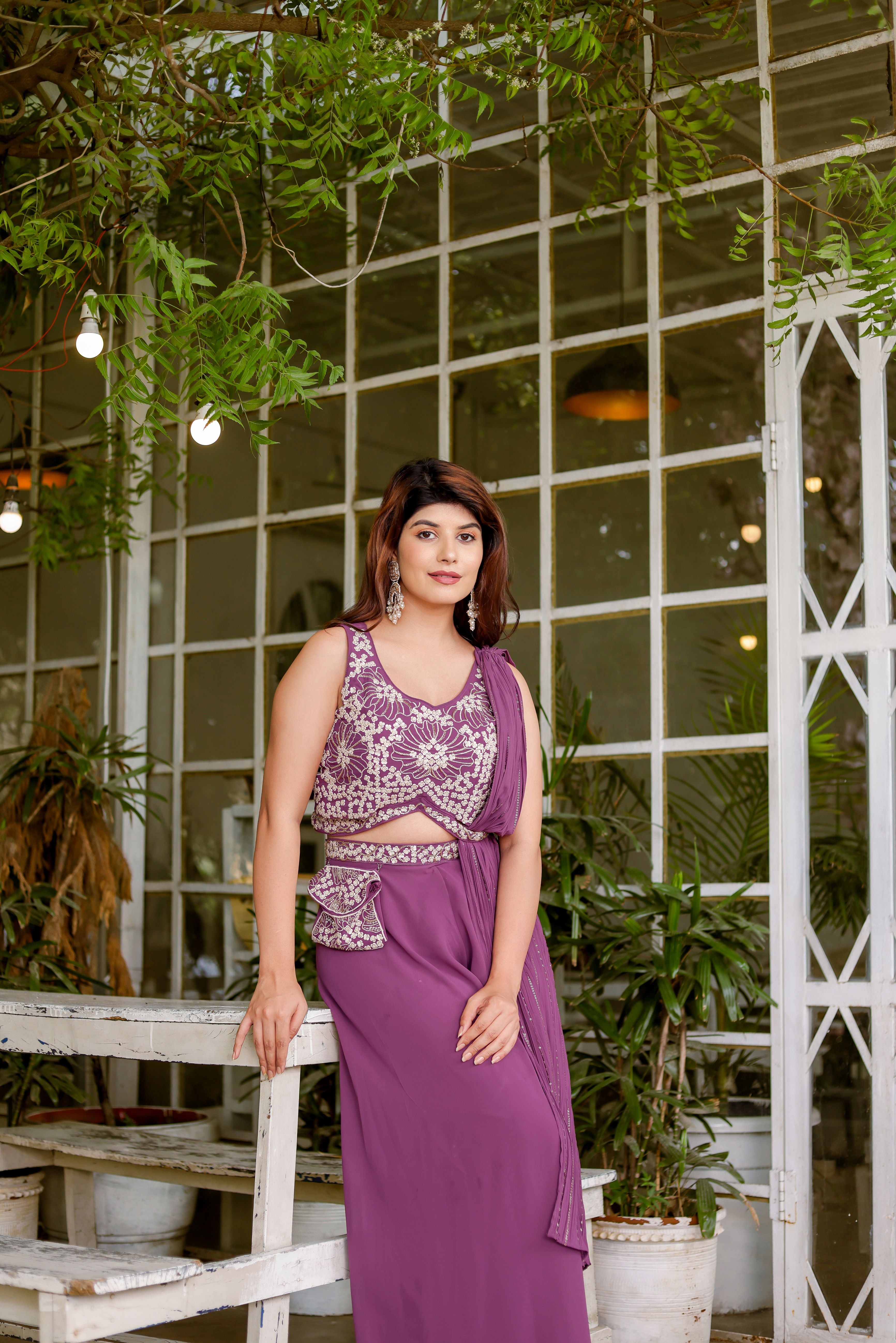 Wine Pearl Top Palazzo Fusion Set