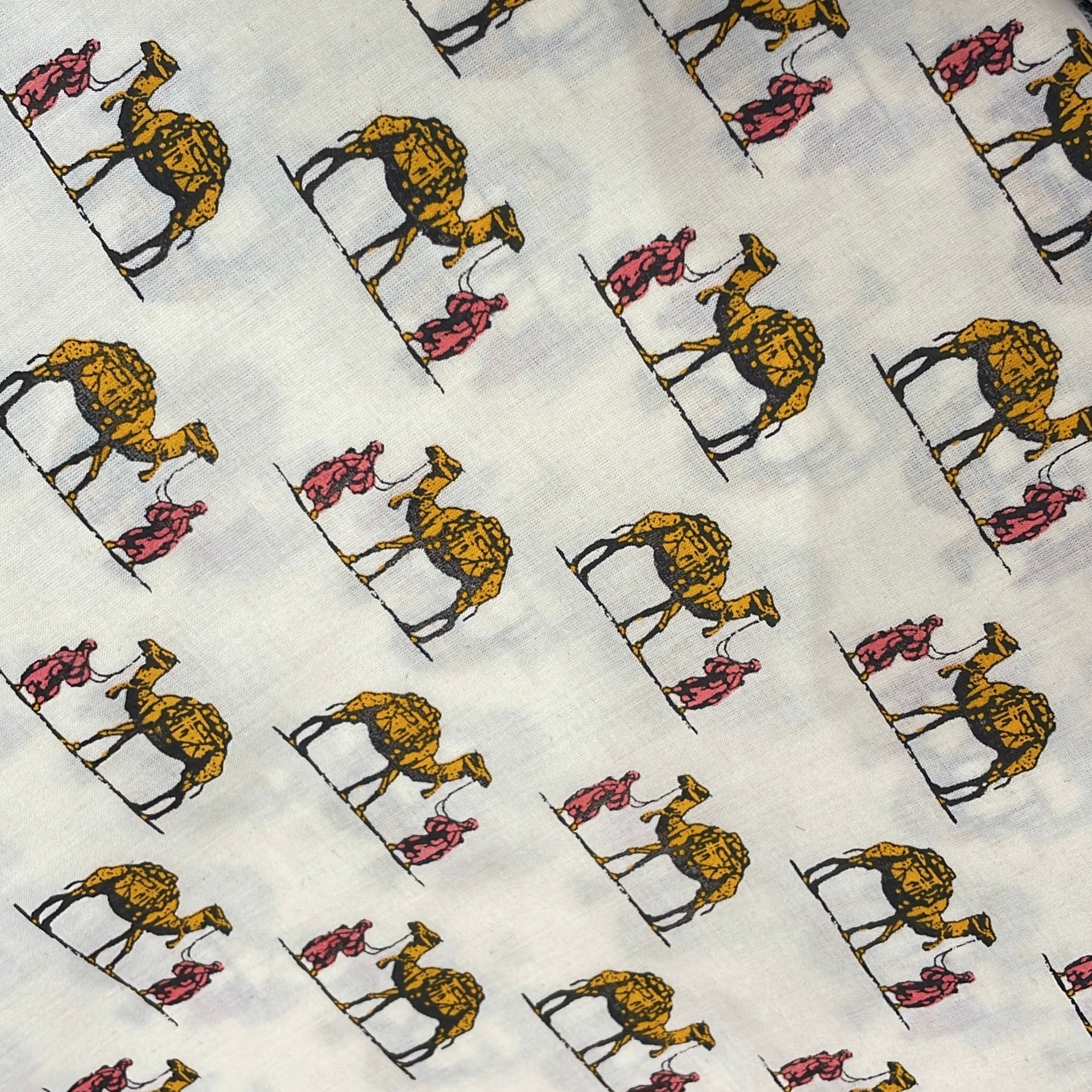 Mustard White Elephant Print Fabric