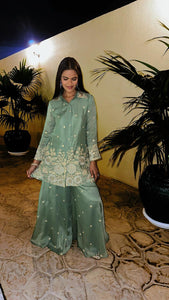 Sage Green Embroidered Shirt Palazzo Ethnic Set