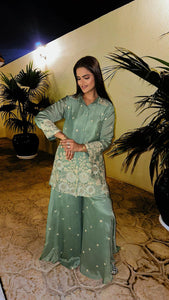 Sage Green Embroidered Shirt Palazzo Ethnic Set