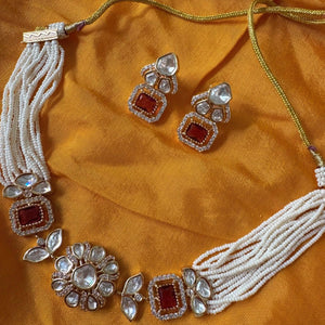 Pearl Ruby Choker Necklace Errings Set