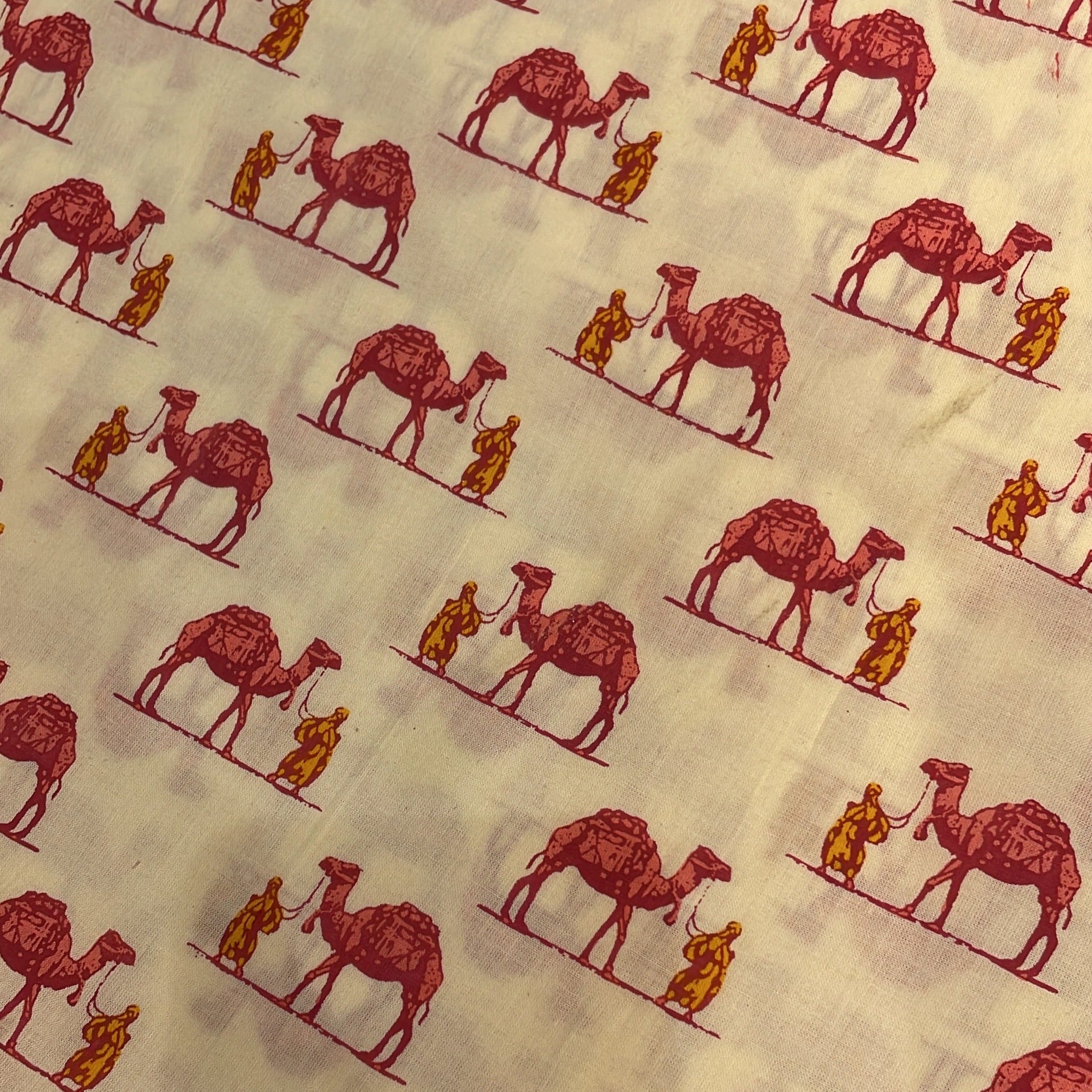 Red White Camel Print Fabric