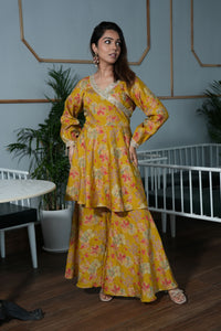 Mustard Print on Print Kurta Garara Ethnic Set