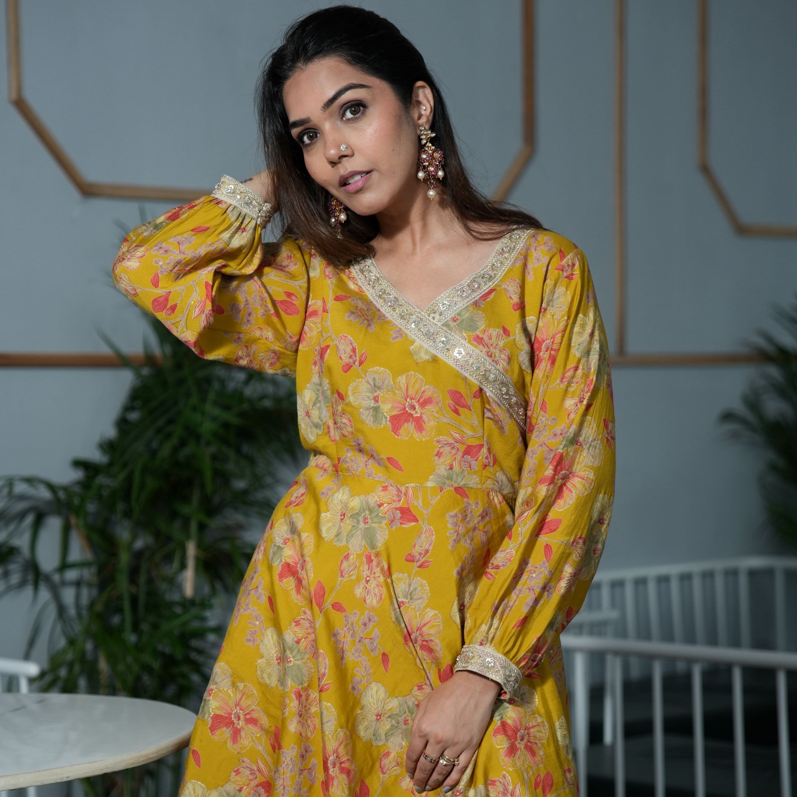 Mustard Print on Print Kurta Garara Ethnic Set