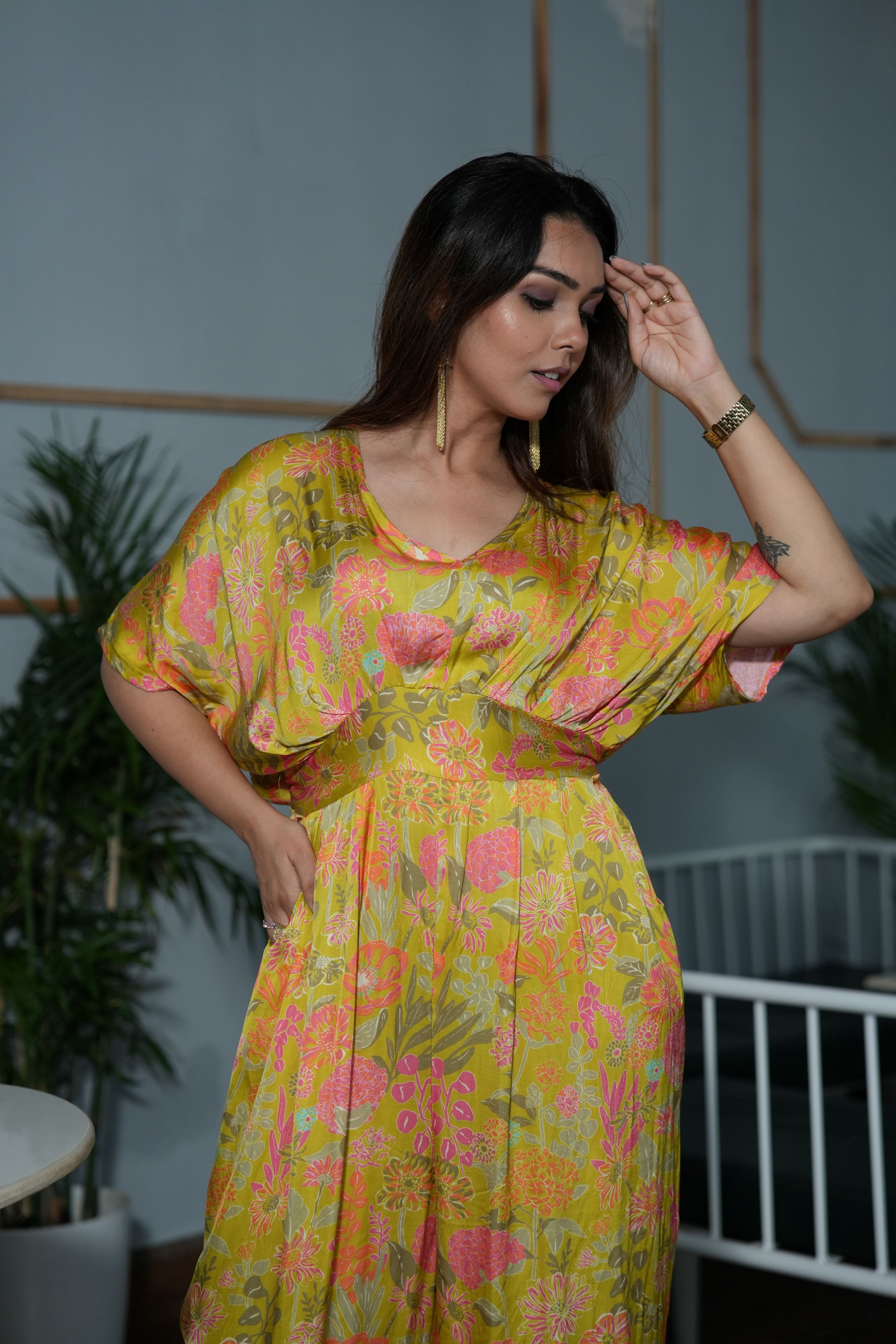 Mustard Green Floral Printed Jumpsuit