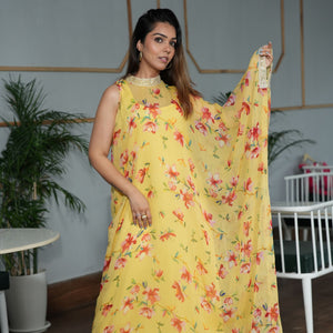 Yellow Printed Kaftan Ethnic Set