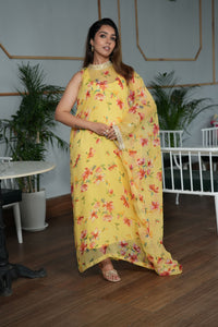 Yellow Printed Kaftan Ethnic Set