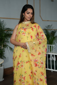 Yellow Printed Kaftan Ethnic Set