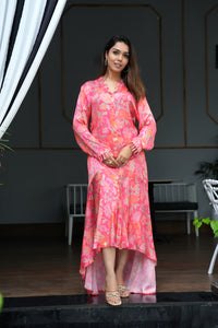 Red Printed Satin Ethnic Dress