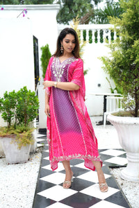 Purple Pink Gota Work Ethnic Kaftan Set