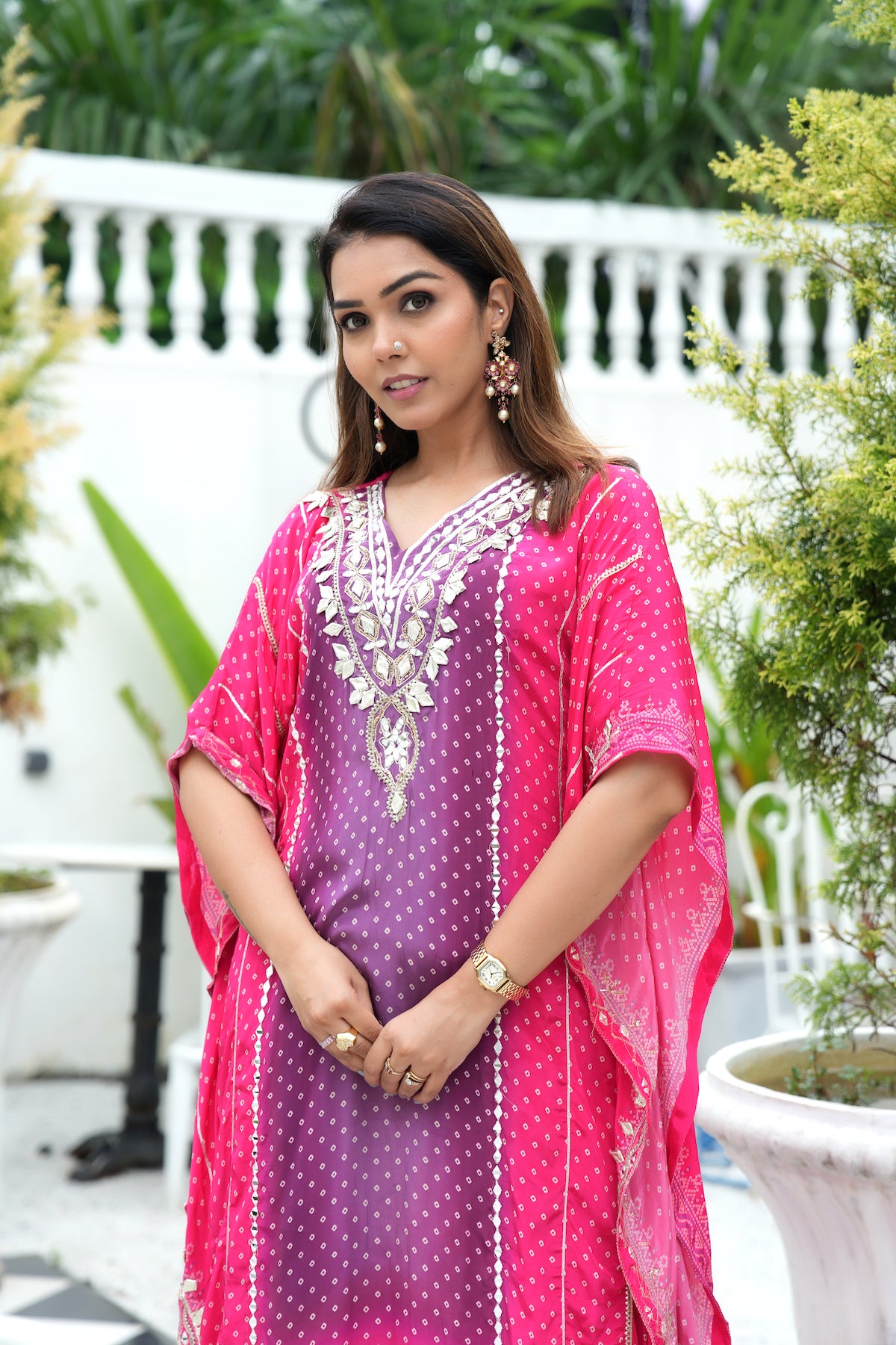 Purple Pink Gota Work Ethnic Kaftan Set