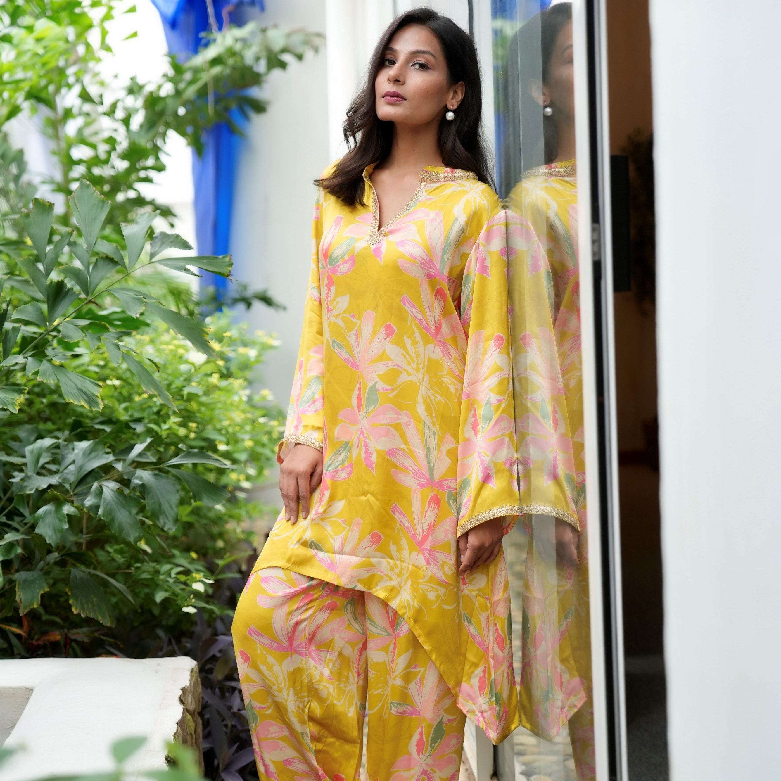 Mustard Printed High Low Co-Ord Set