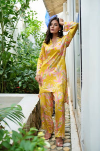 Mustard Printed High Low Co-Ord Set