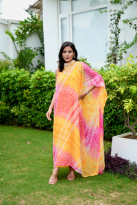 Pink Yellow striped Drape  Kaftan
