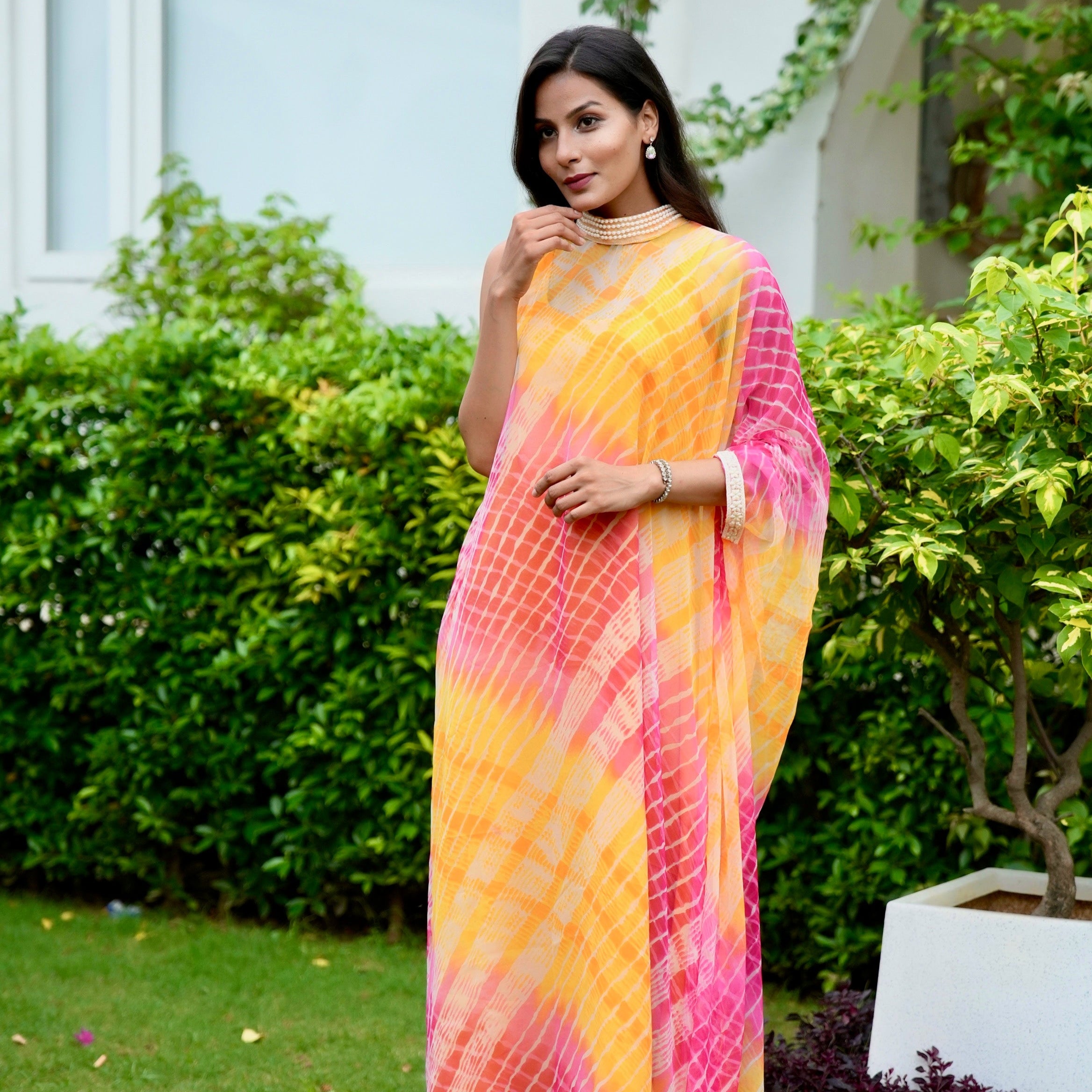 Pink Yellow striped Drape  Kaftan