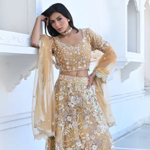 Gold Embroidered Blouse Lehenga Ethnic Set