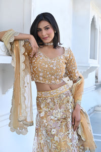 Gold Embroidered Blouse Lehenga Ethnic Set
