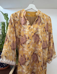 Mustard Printed High Low Kurta Coord Set