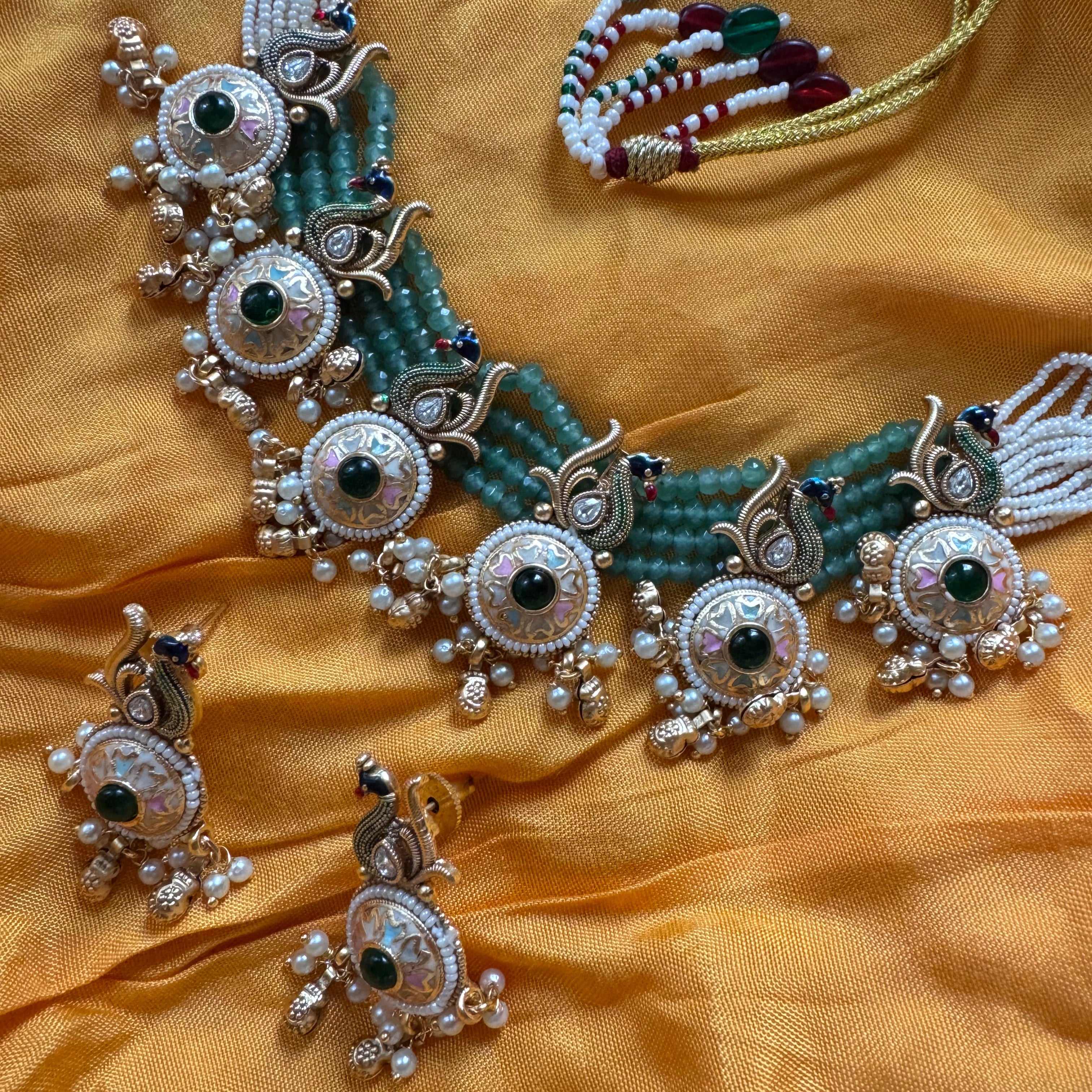 Peacock Pearl Motif Choker Necklace Set