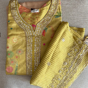 Mustard Printed Kurta Ethnic Set