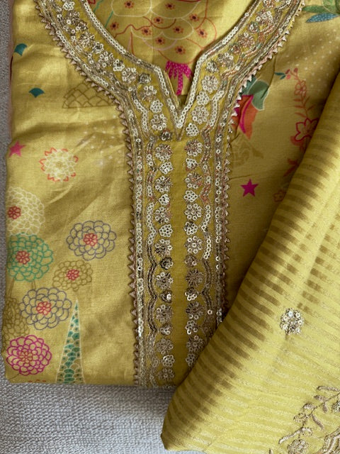 Mustard Printed Kurta Ethnic Set