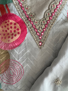 Grey Pink Printed Kurta Dupatta Ethnic Set