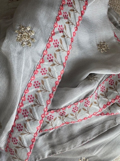 Grey Pink Printed Kurta Dupatta Ethnic Set