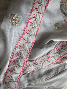 Grey Pink Printed Kurta Dupatta Ethnic Set