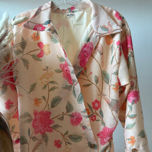 Cream Floral Printed Linen Dress