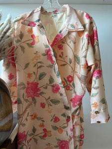 Cream Floral Printed Linen Dress