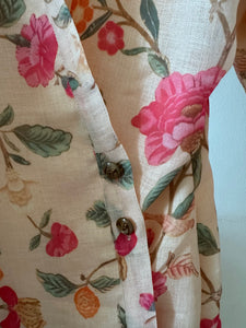 Cream Floral Printed Linen Dress