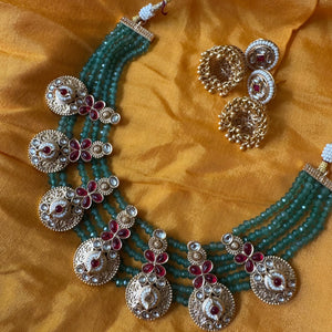 Geen Beaded Gold Motif Choker Necklace Set
