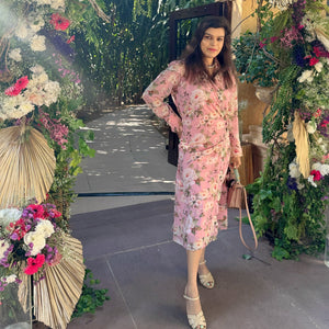 Soft Pink Floral Georgette Drape Dress