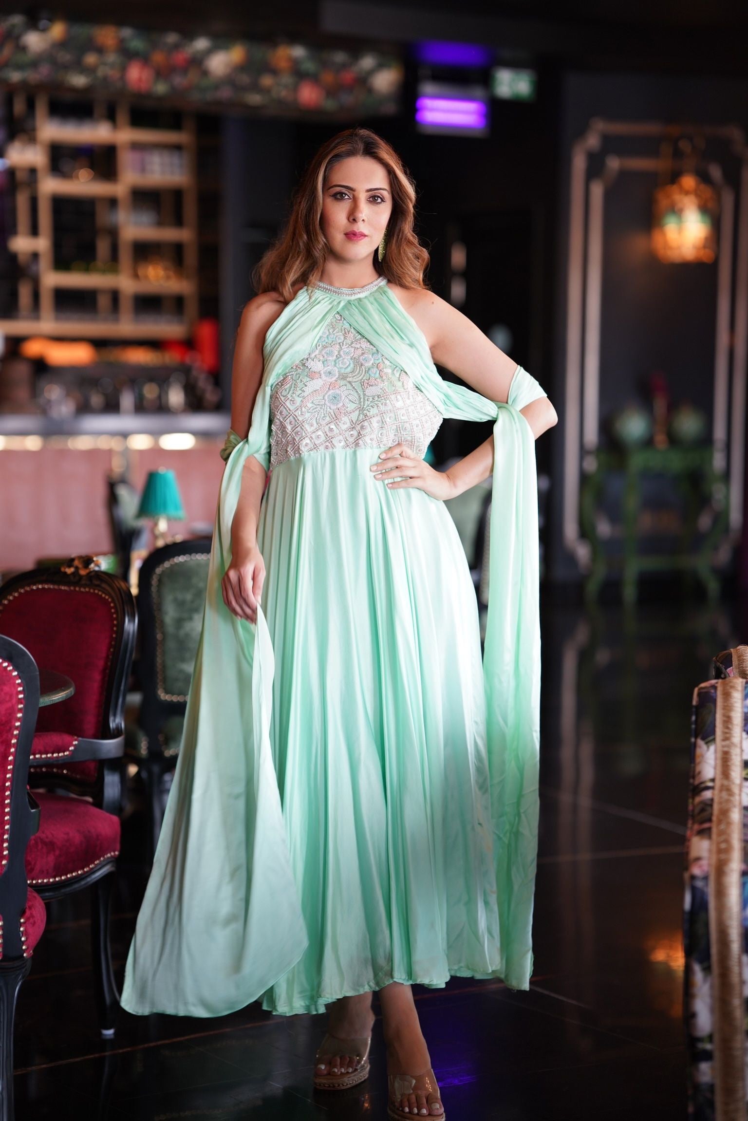 Mint Green Cape Gown