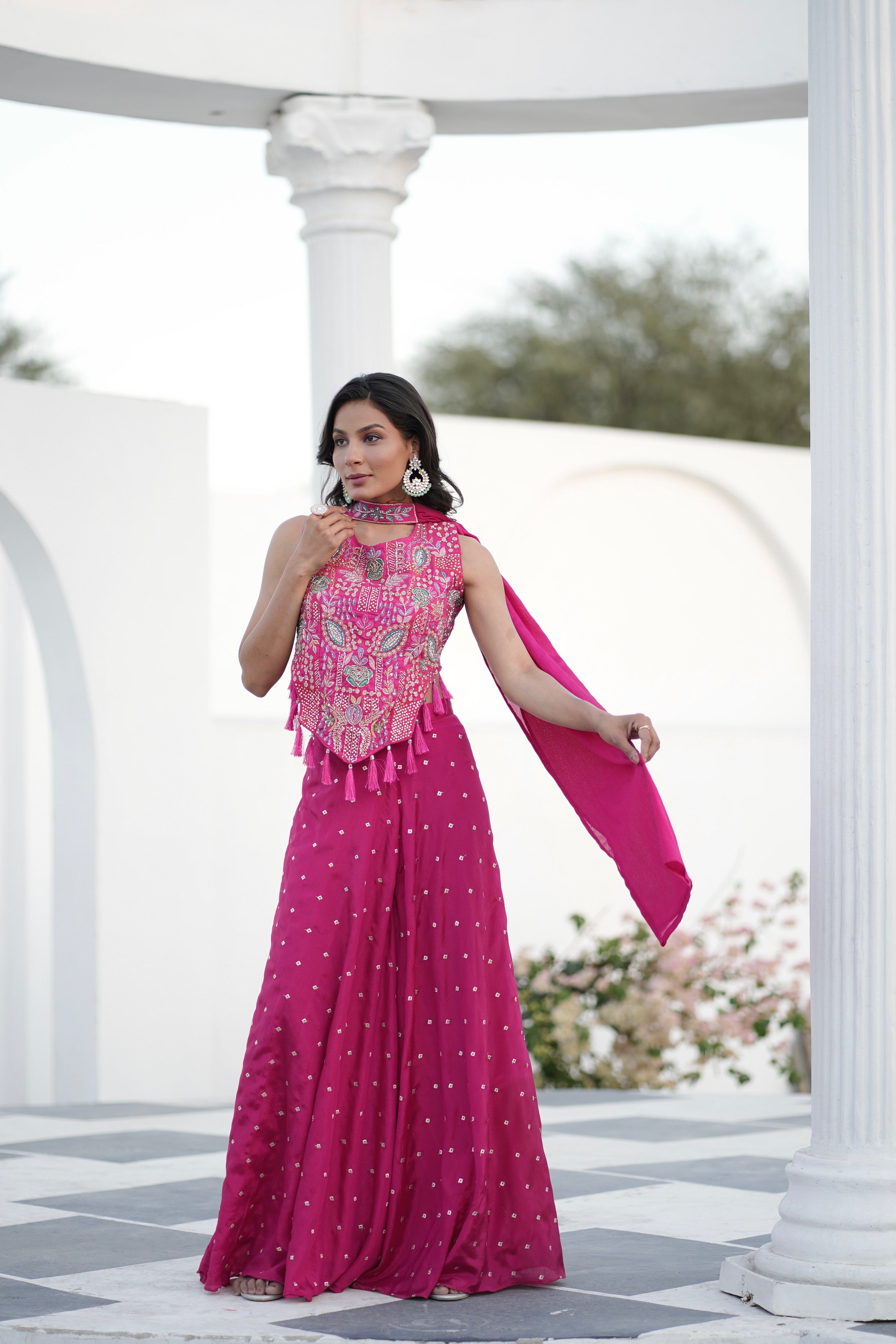 Embroidered Pink Top Palazzo Ethnic Set