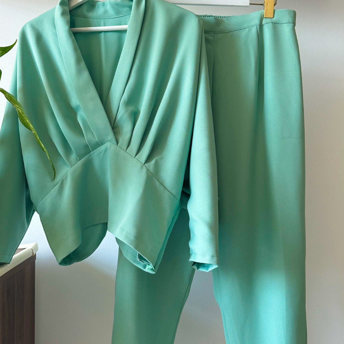Sage Green Draped Top Pant Coord Set