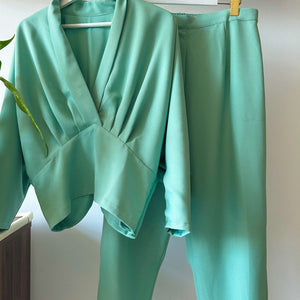 Sage Green Draped Top Pant Coord Set