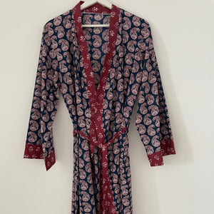 Indigo Block Print Kimono Robe kaftan