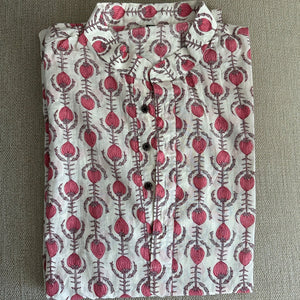 White Pink Printed Men's Kurta