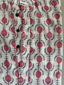 White Pink Printed Men's Kurta