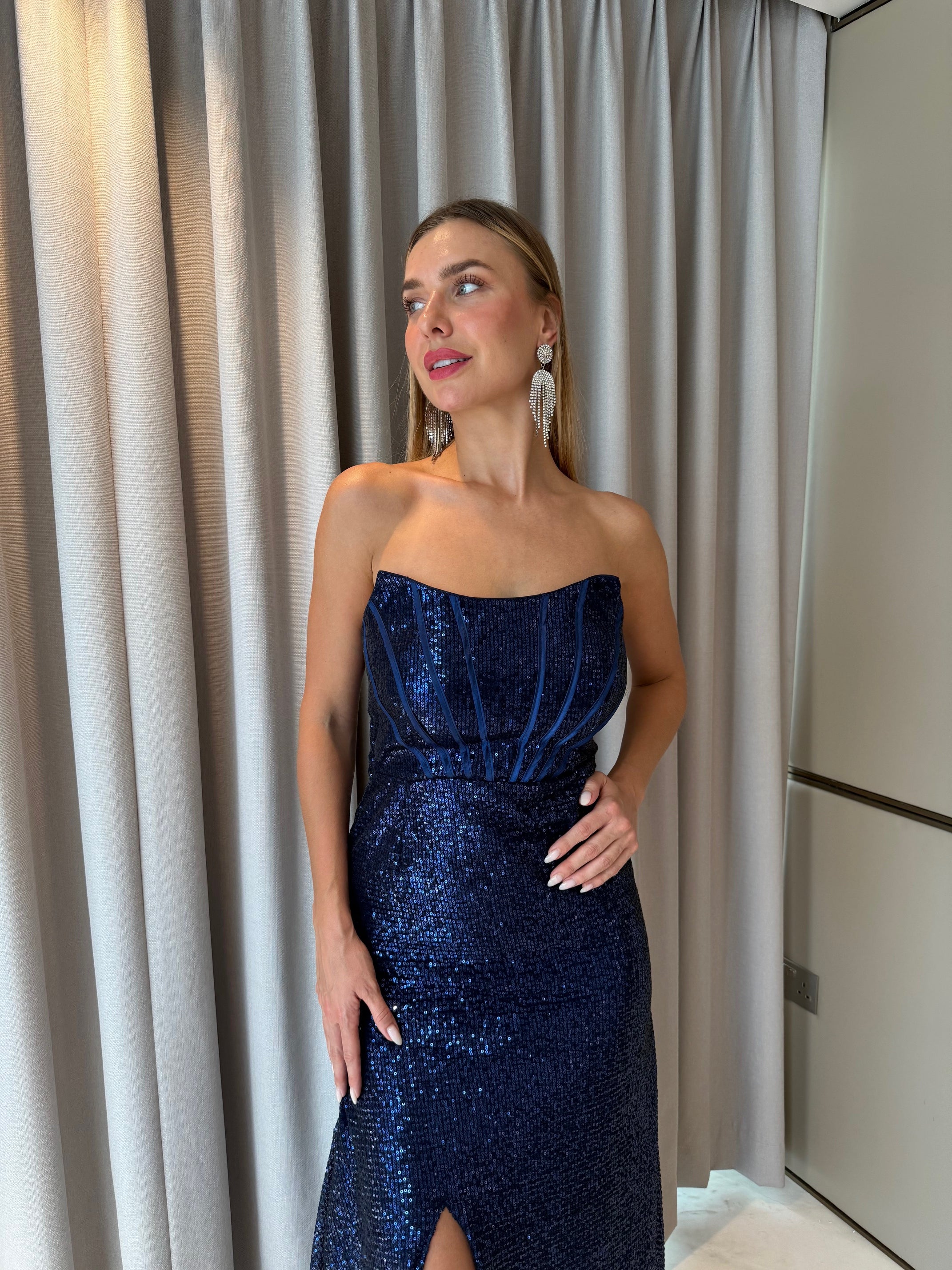 Blue Sequin Cocktail Dress Gown
