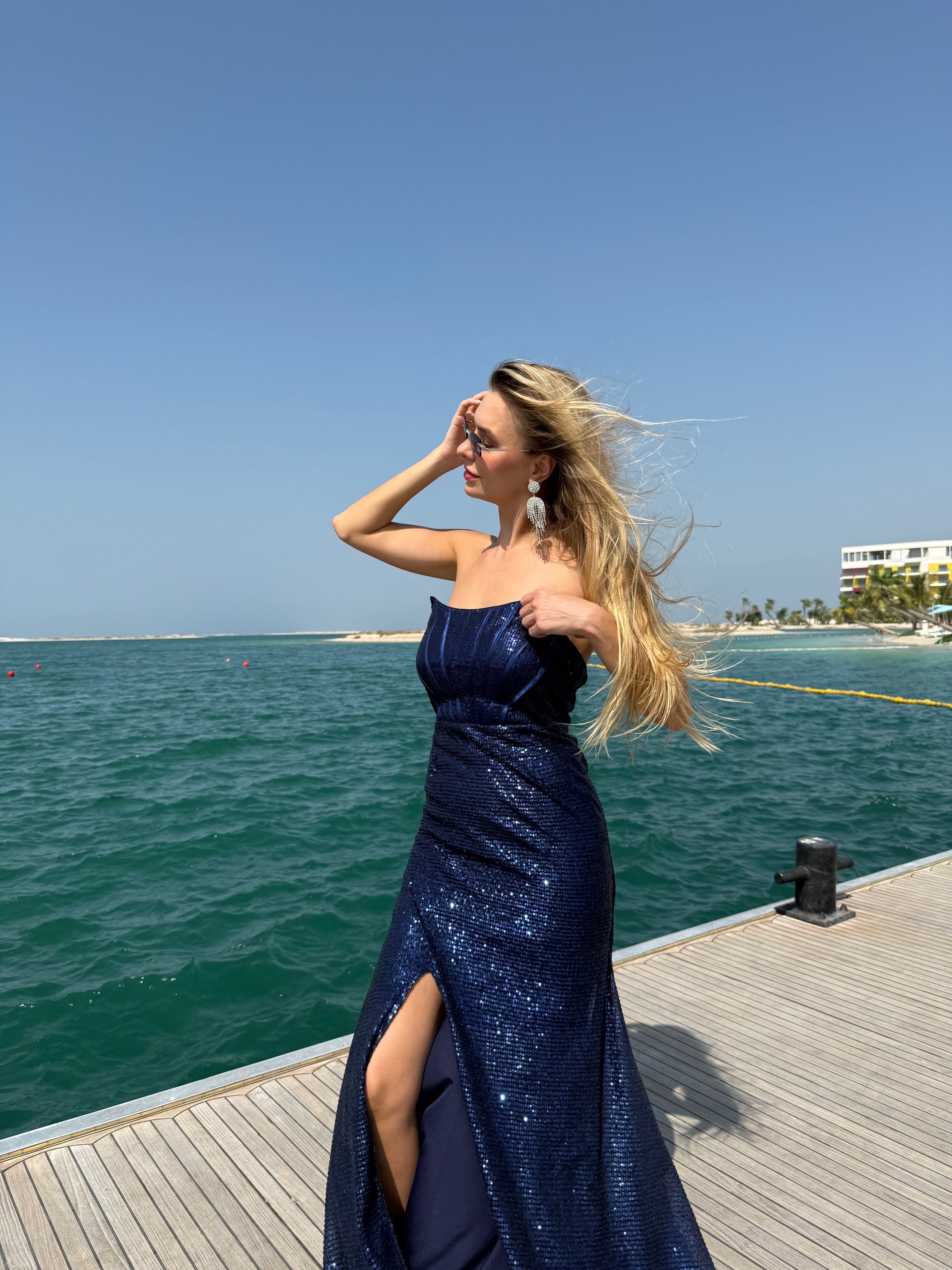 Blue Sequin Cocktail Dress Gown