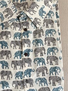 Blue White Elephant Print Men's Shirt