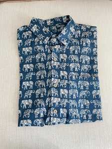 Blue Elephant Print  Cotton Men's Shirt