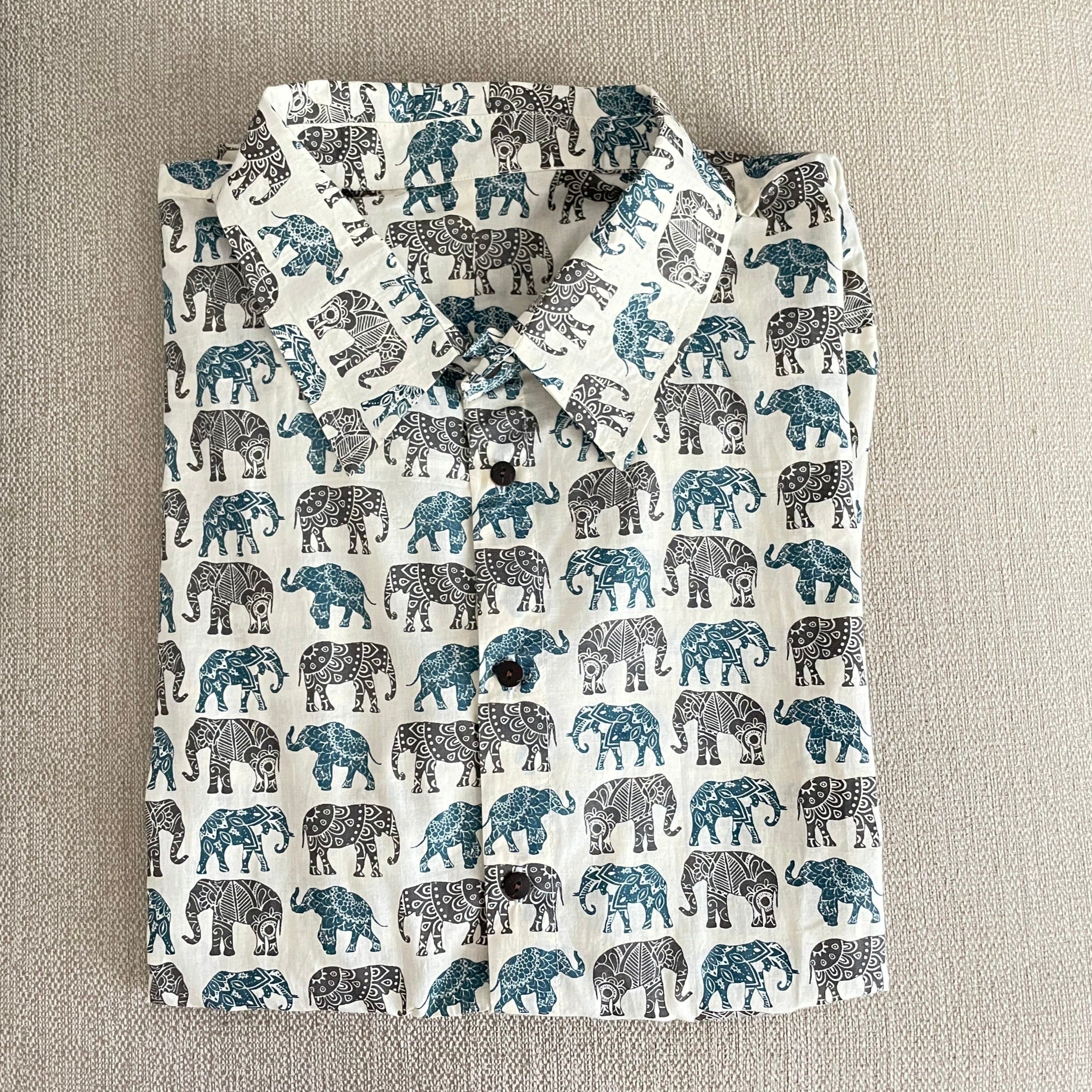 Blue White Elephant Print Men's Shirt