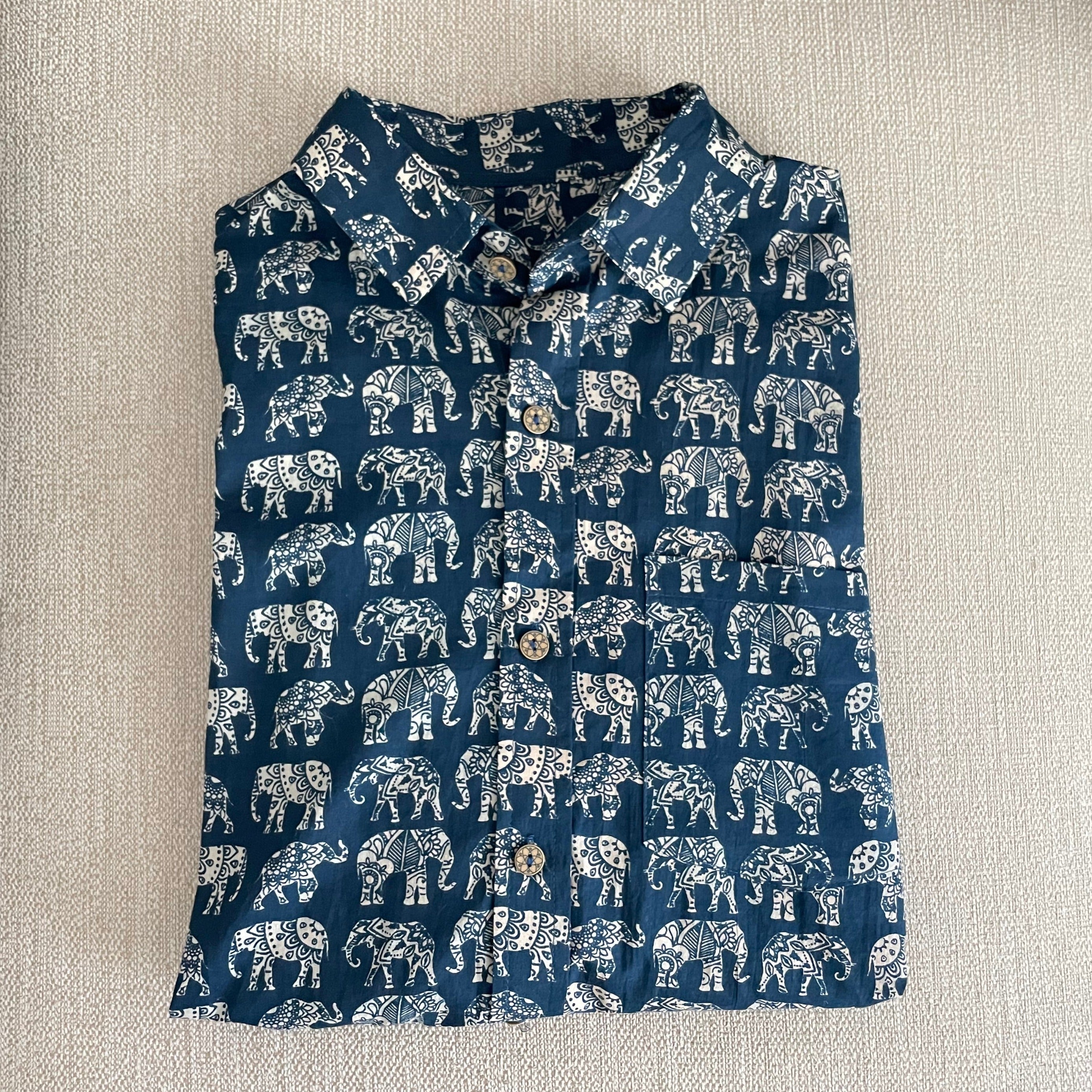 Blue Elephant Print  Cotton Men's Shirt