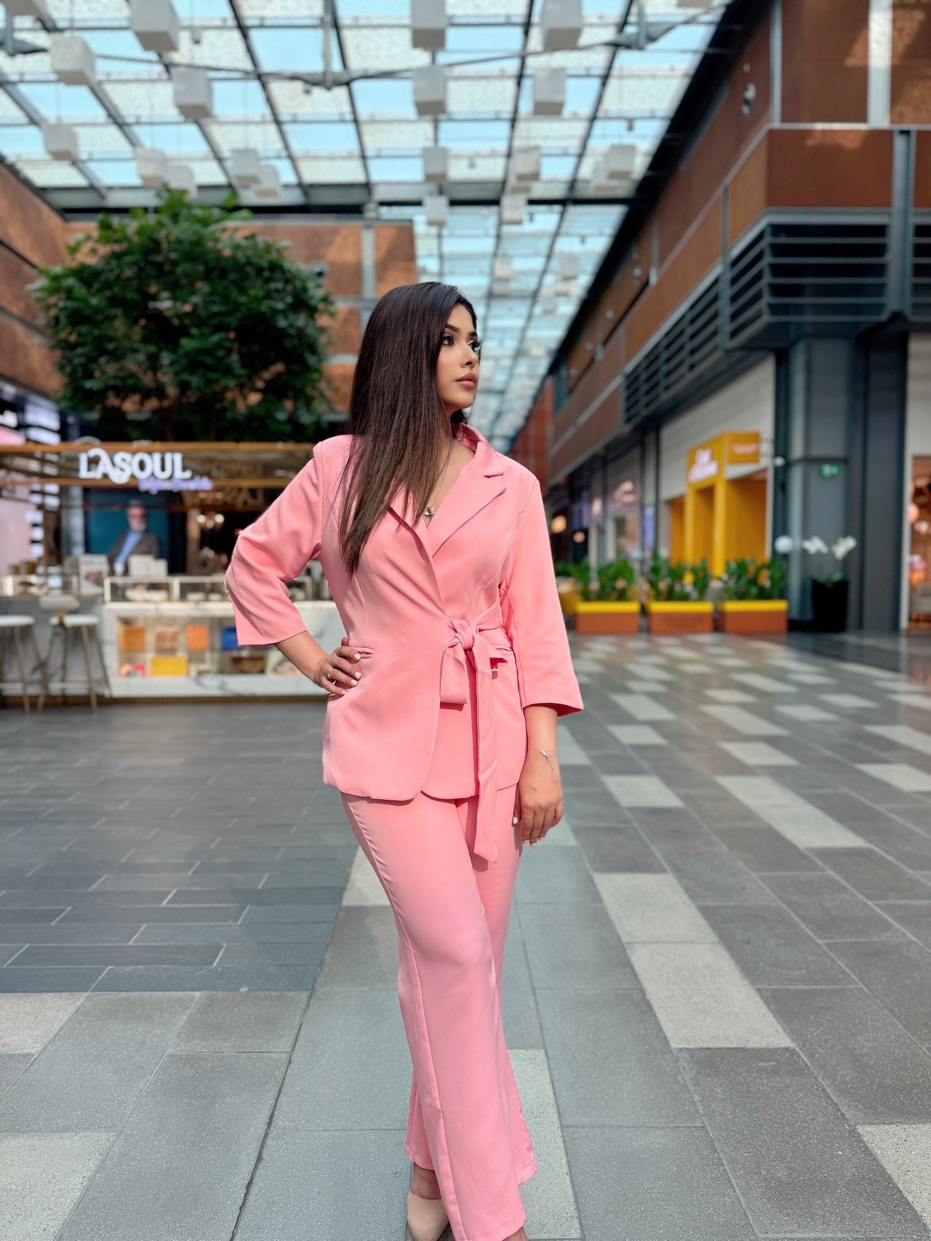 Peach Pink Drape Blazer Pant Set